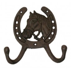 Cast Iron Horse Horseshoe 2-Hook