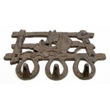 Cast Iron Fence 3 Hook w Horse & Saddle