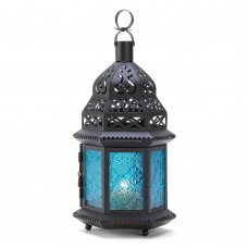 Blue Glass Moroccan Style Candle Lantern